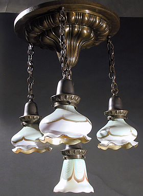Art Nouveau 4-Light Chandelier w/Steuben Shades