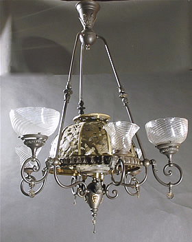 3 & 3 Gas and Electric Chandelier with Center Gas Shade