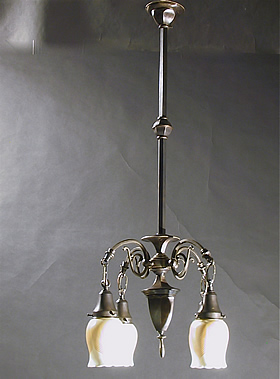 4-Light Electric Chandelier with Steuben Pulled Feather Shades