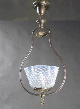 Gas Harp with Opalescent Blue Hobnail Gas Shade