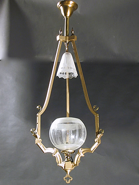 East lake Gas Harp with Cut Glass Gas Shade and Smoke Bell