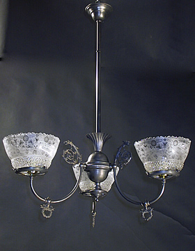 3-Light Gas Chandelier w/ Gargoyle Cast Arm Backs