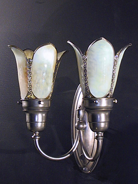 Pair of Large Oval Back Slag Glass Sconces