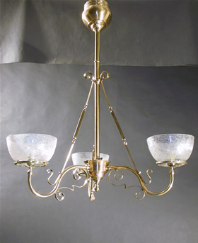 3-Light Eastlake Rose Brass Gas Chandelier