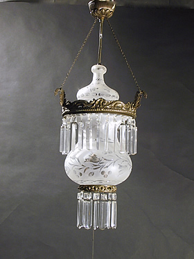 Large Cut Glass Bell Jar Lantern with Crystals