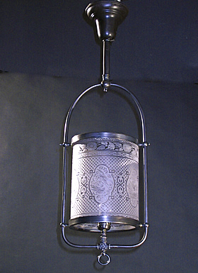 Eastlake Aesthetic Gas Harp with Lovebirds Cylinder Shade