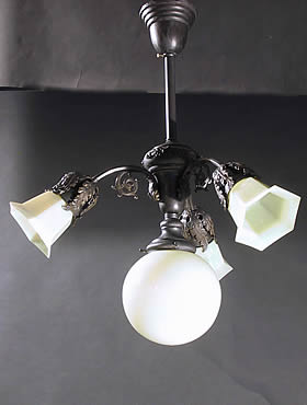 4-Light Electric Chandelier w/Vaseline Glass Shades