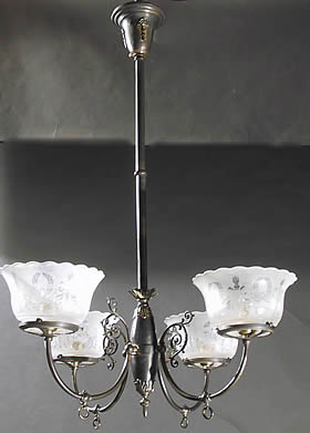 4-light Gas Chandelier with Cast Arm Backs