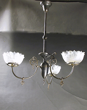 3-Light Gas Chandelier with drippy cast arm backs
