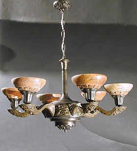 6-Light Art Deco Alabaster Chandelier