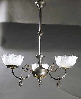 3-Light Gas Chandelier w/Castings on Body