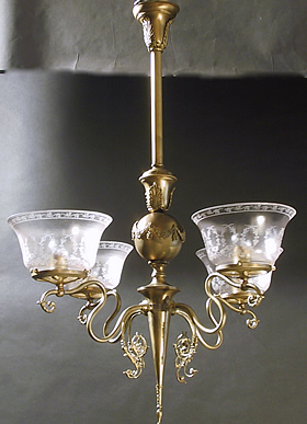 4 Light Transitional Art Nouveau Chandelier