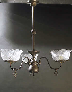 3-Light Gas Chandelier with Pressed Gas Shades