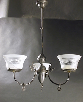 3-Light Gas Chandelier w/Greek Key Shades