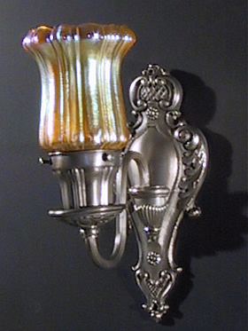 Pair of Art Nouveau Sconces with Aurene Art Glass Shades