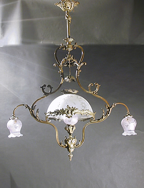 3-Light French Art Nouveau Gas Chandelier