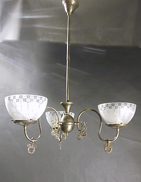 3-Light Gas Chandelier with Flower Petal & Frosted Transfer Etched Gas