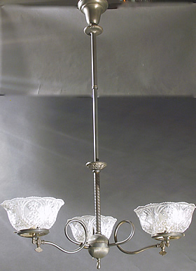 3-Light Gas Chandelier with Pressed Glass Gas Shades