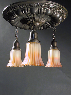 3-Light Sheffield Flush Chandelier w/ Carnival Glass Shades