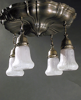 4-Light Sheffield Flush Chandelier w/ Embossed Frosted Shades