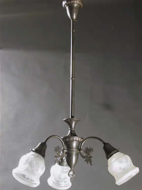 3-Light Art Nouveau  Chandelier with Iridescent Shades