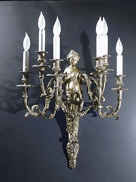 Huge Pair of 6-Light Art Nouveau Figural Candle Sconces