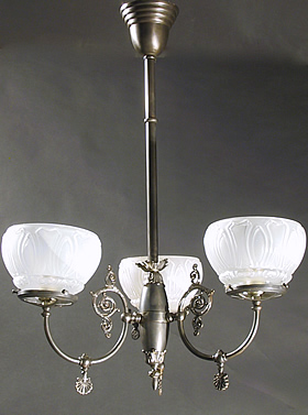 3-Light Gas Chandelier with Frosted Gas Shades