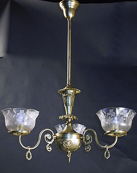 3-light Gas Chandelier with Cherubs