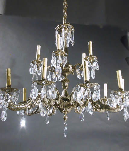 15-Light Cast Brass Crystal Chandelier