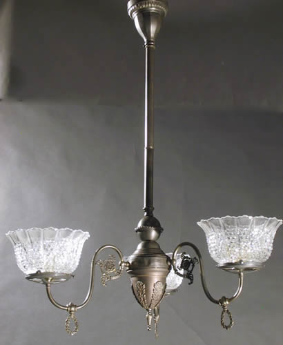 3-Light Gas Chandelier with Cast arm backs