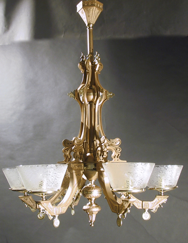 Very Large 6-Light East Lake Gas Chandelier