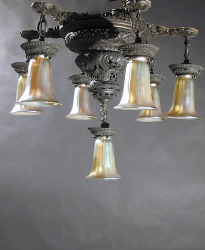 Bronze 7-Light Arts and Crafts Flush Chandelier