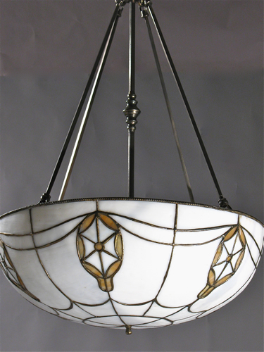 Genuine Antique Lighting Arts Crafts Leaded Glass Inverted Dome