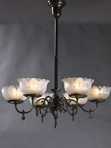 6-Light Gas Chandelier with Pressed Shades