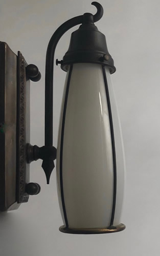 Art Nouveau Wall Light Sconces w/Leaded Glass Trumpet Shades