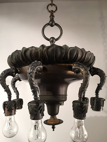 8-light Arts and Crafts Bronze Chandelier