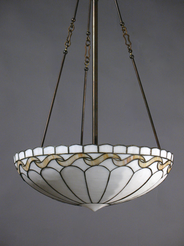 Opaline Leaded Glass Inverted Dome with Wave Pattern