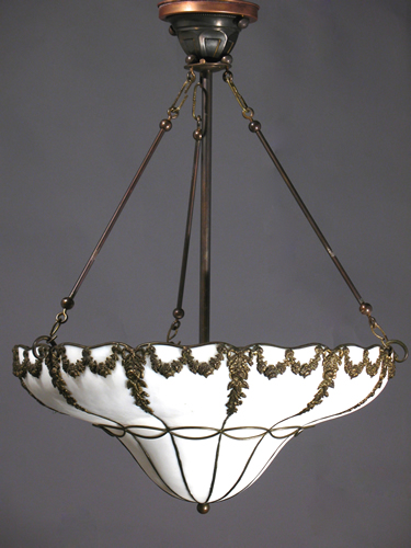 Leaded Glass Inverted Dome with Floral Relief