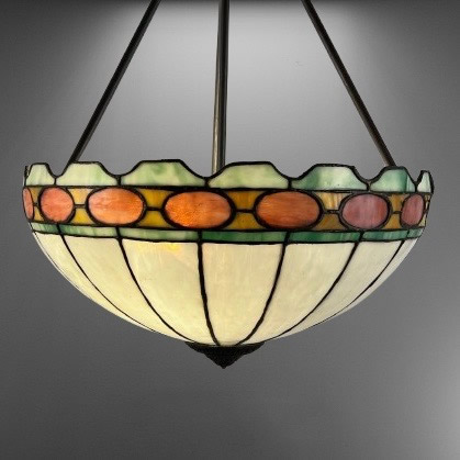 Large White multi colored Inverted Leaded Glass Dome