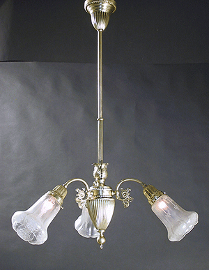 3-Light Electric Chandelier with Deep Acid Etched Shades
