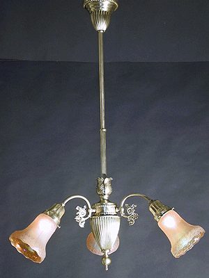 3-Light Electric Chandelier with Carnival Glass Shades