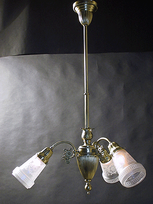 3-Light Electric Chandelier with Acid Etched Electric Shade
