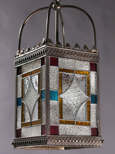 Multi-Colored Leaded Glass Gas Lantern