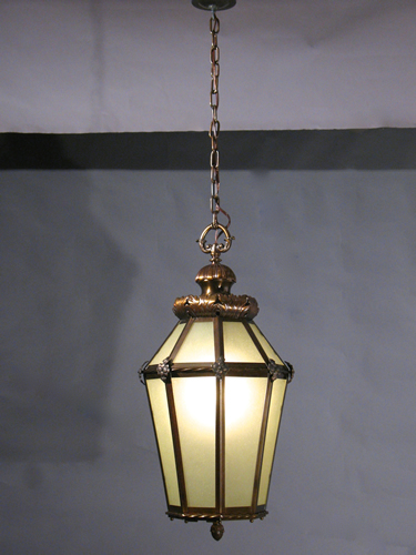 Large Bronze Lanterns with Amber Seeded Glass