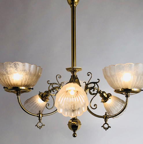 Genuine Antique Lighting 3 Gas Electric Chandelier 3 Gas Electric Chandelier