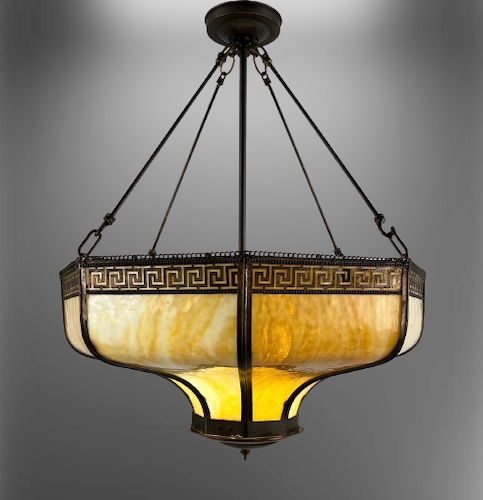 Octagonal Amber Slag Glass Inverted Dome Ceiling Light