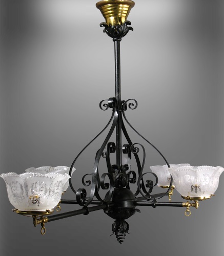 4-Light Wrought Iron Gas Billiard Chandelier