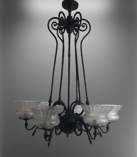 6-Light Gas Chandelier with Deep Etched Crown Gas Shades