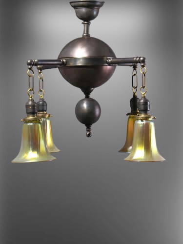 Pair of Early Industrial Arts and Crafts Chandeliers