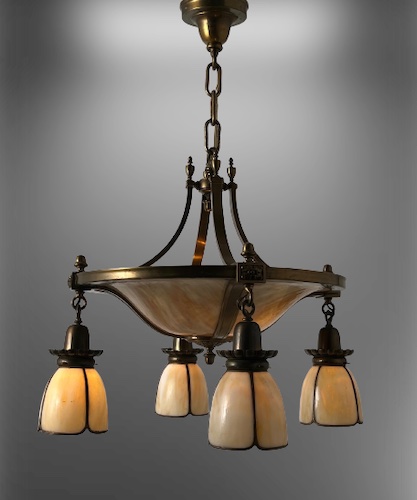 6-Light Leaded Slag Glass Chandelier